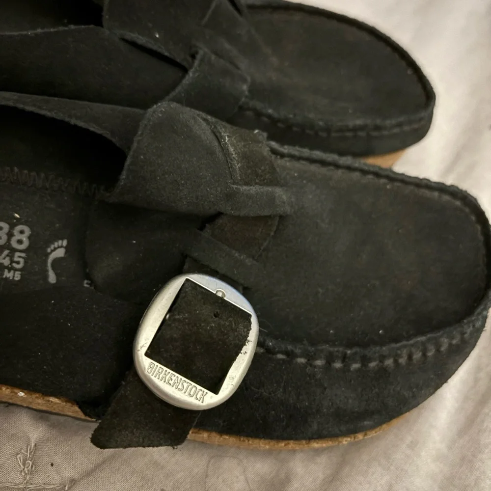 Birkenstock Black Suede Loafers with Metallic Buckle - Picture 5 of 6